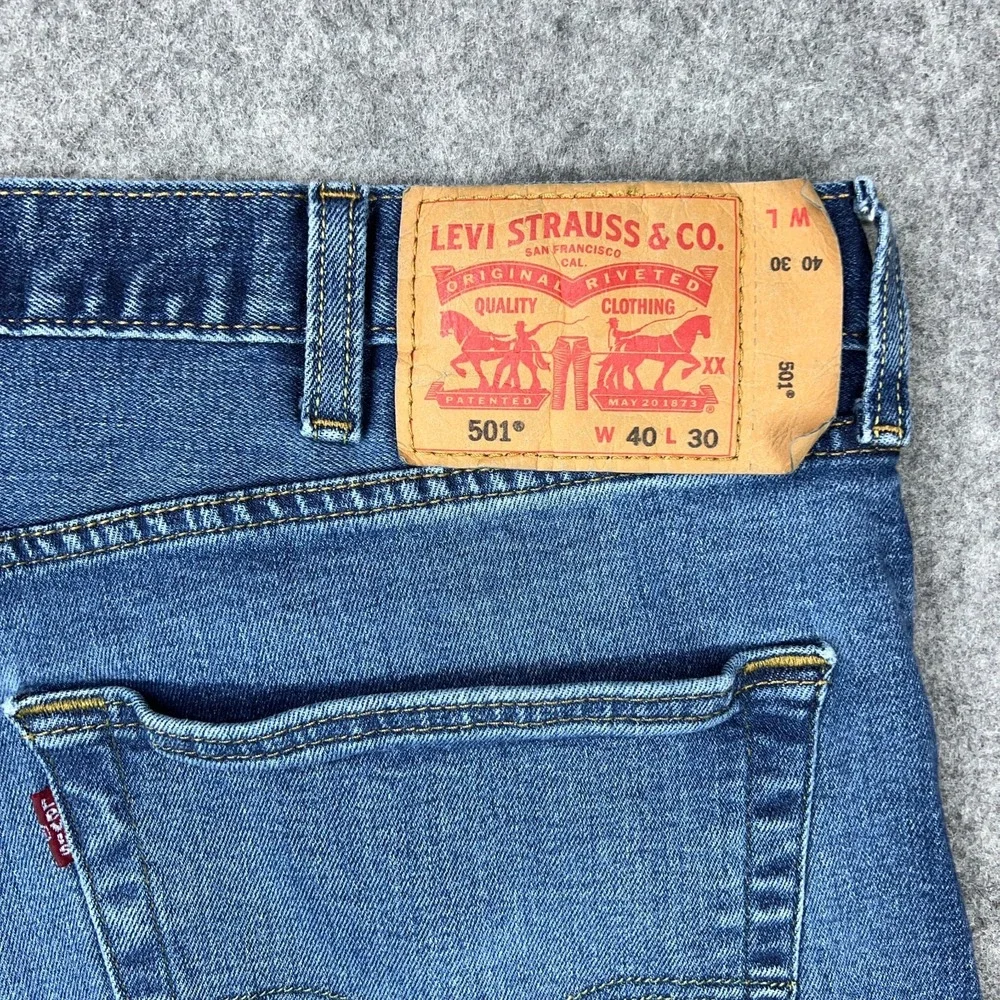 Levi's 501 Jeans Men‎ 40x30 Blue Straight Leg Regular Button Fly Stretch Denim